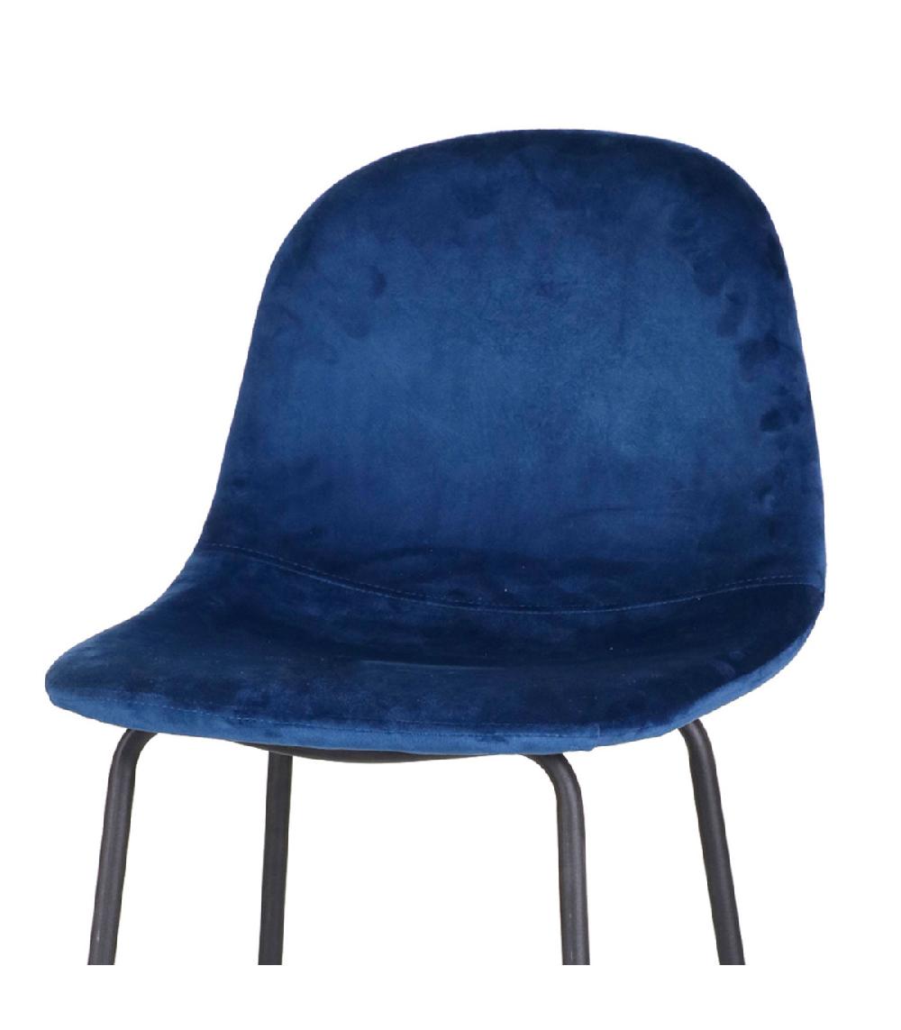 Wadiga Tabouret De Bar Métal Noir Et Assise Velours Bleu