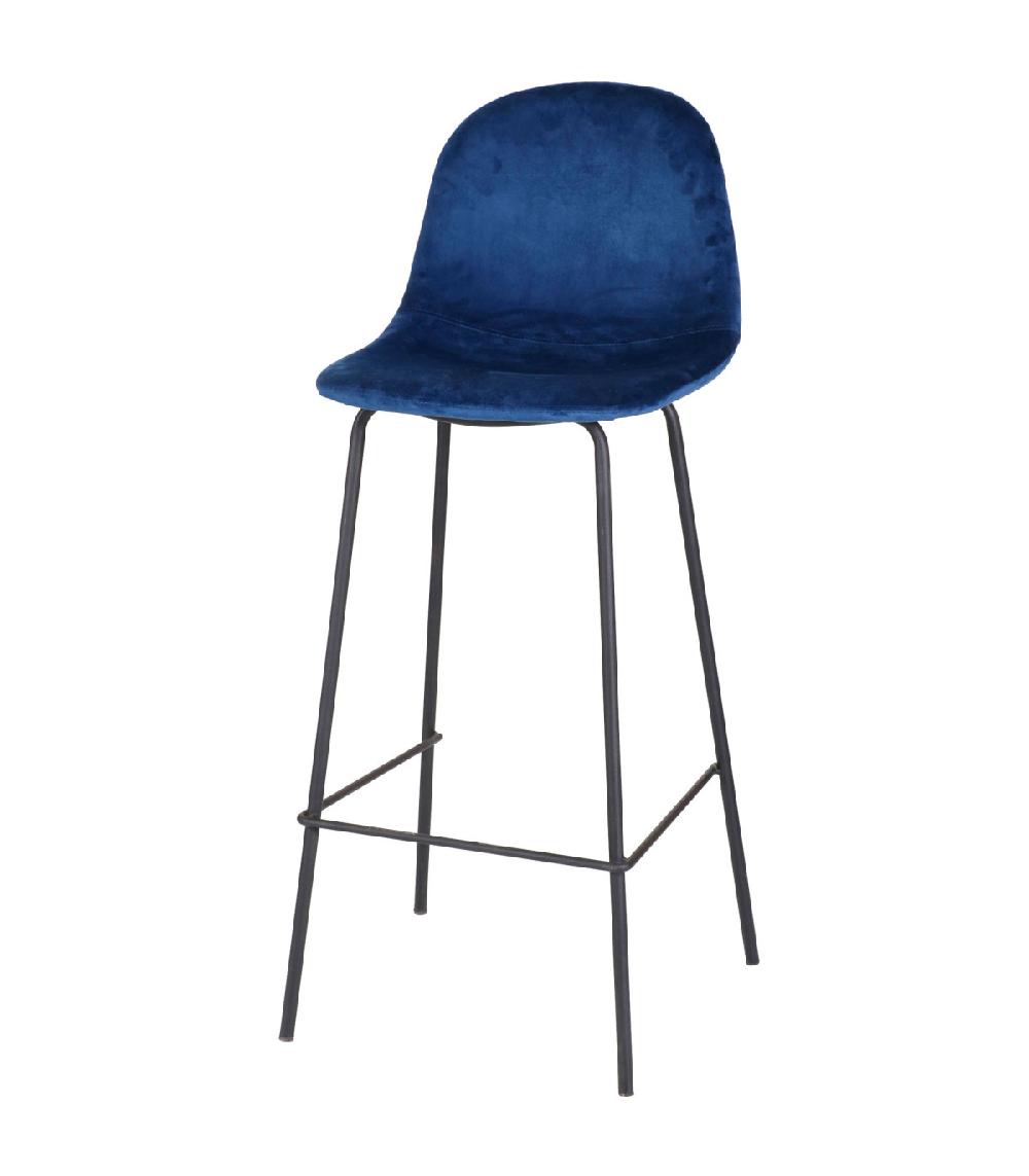 wadiga Tabouret de Bar Métal Noir et Assise Velours Bleu