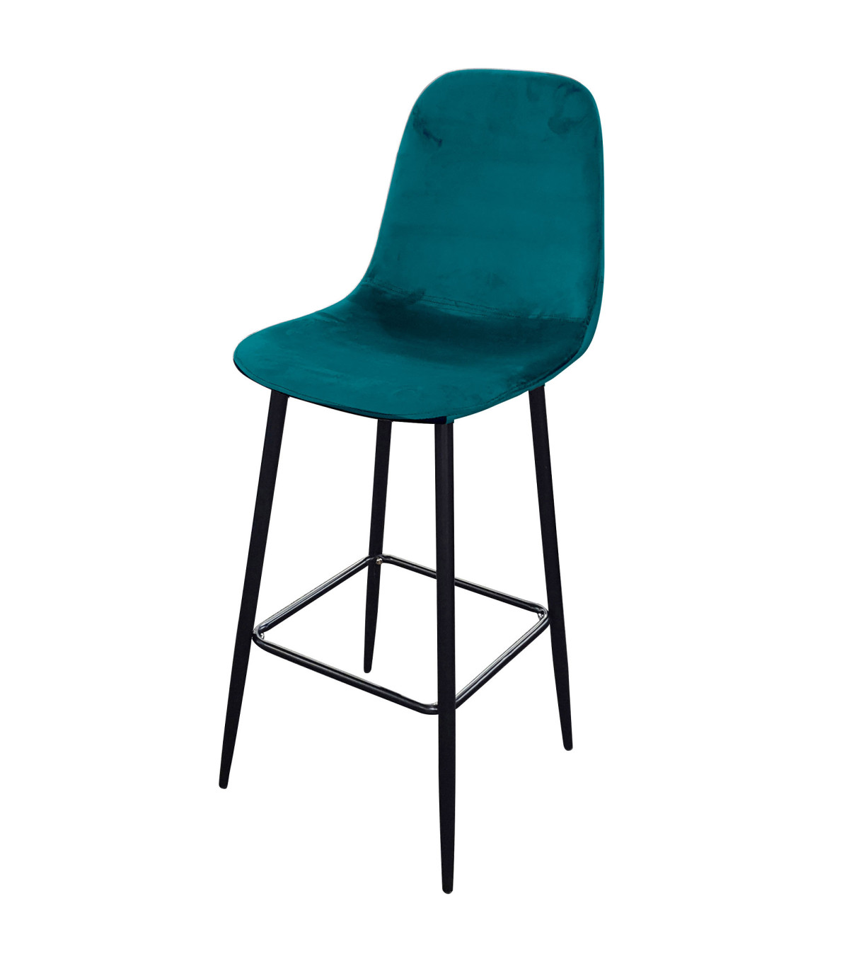 wadiga Tabouret de bar métal noir et assise velours bleu canard 42x47x108cm