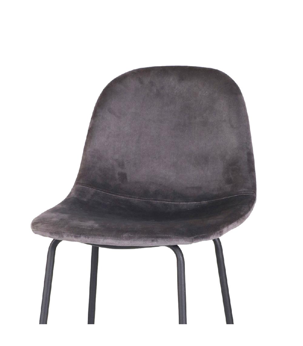 Wadiga Tabouret De Bar Métal Noir Et Assise Velours Gris - 47x43x105cm