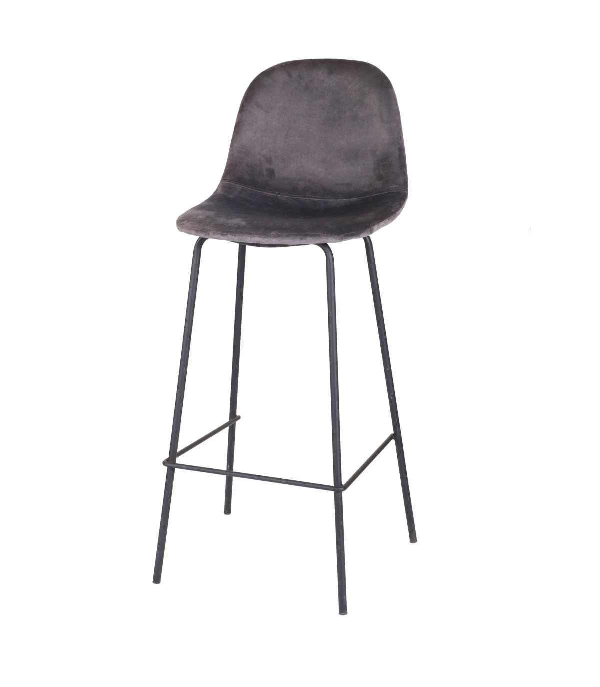 wadiga Tabouret de bar métal noir et assise velours gris - 47x43x105cm