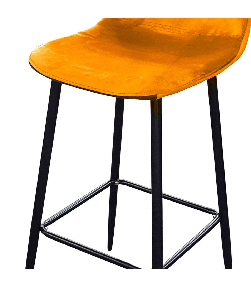 Wadiga Tabouret De Bar Métal Noir Et Assise Velours Jaune Moutarde 42x47x108cm