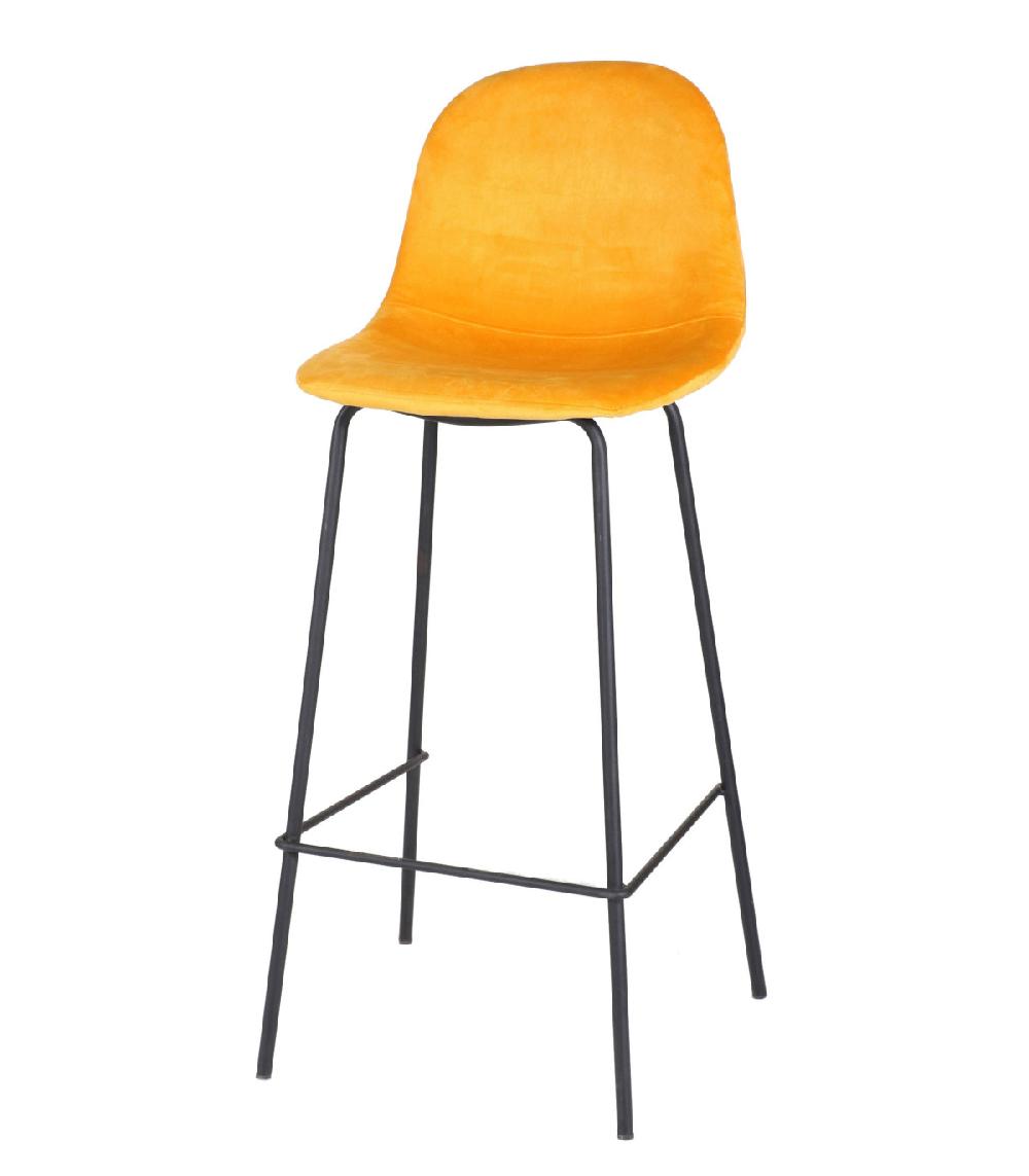 wadiga Tabouret de Bar Métal Noir et Assise Velours Jaune