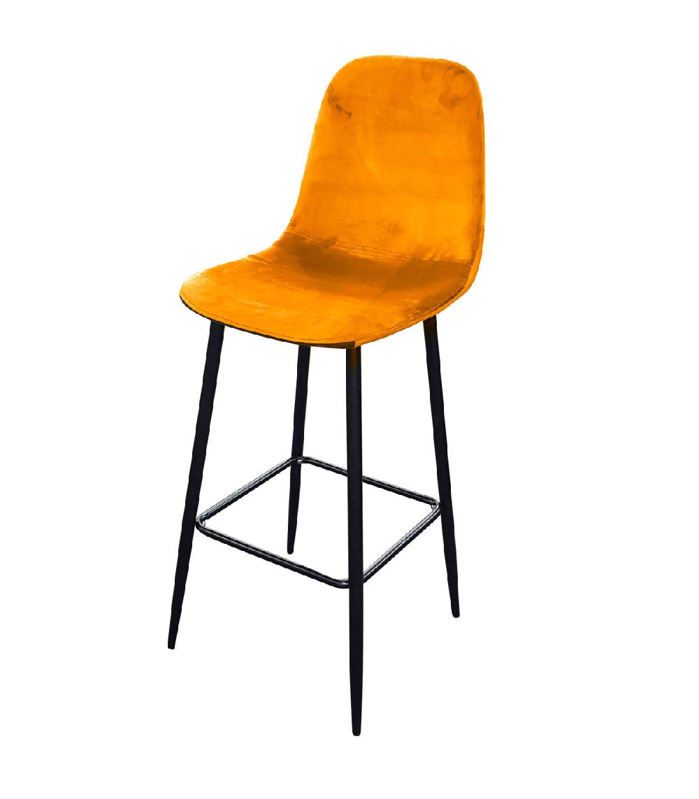 wadiga Tabouret de bar métal noir et assise velours jaune moutarde 42x47x108cm