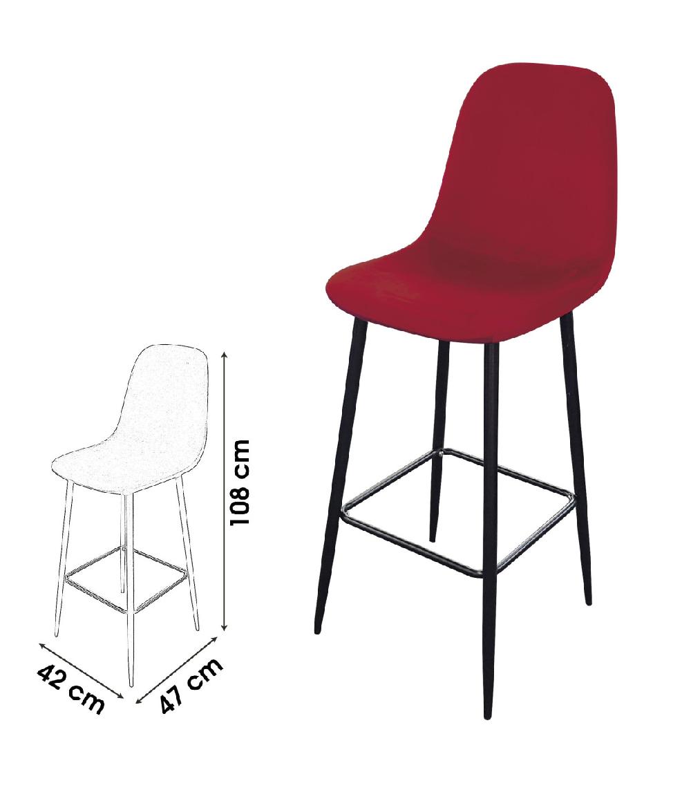 Wadiga Tabouret De Bar Métal Noir Et Assise Velours Rouge Bordeaux