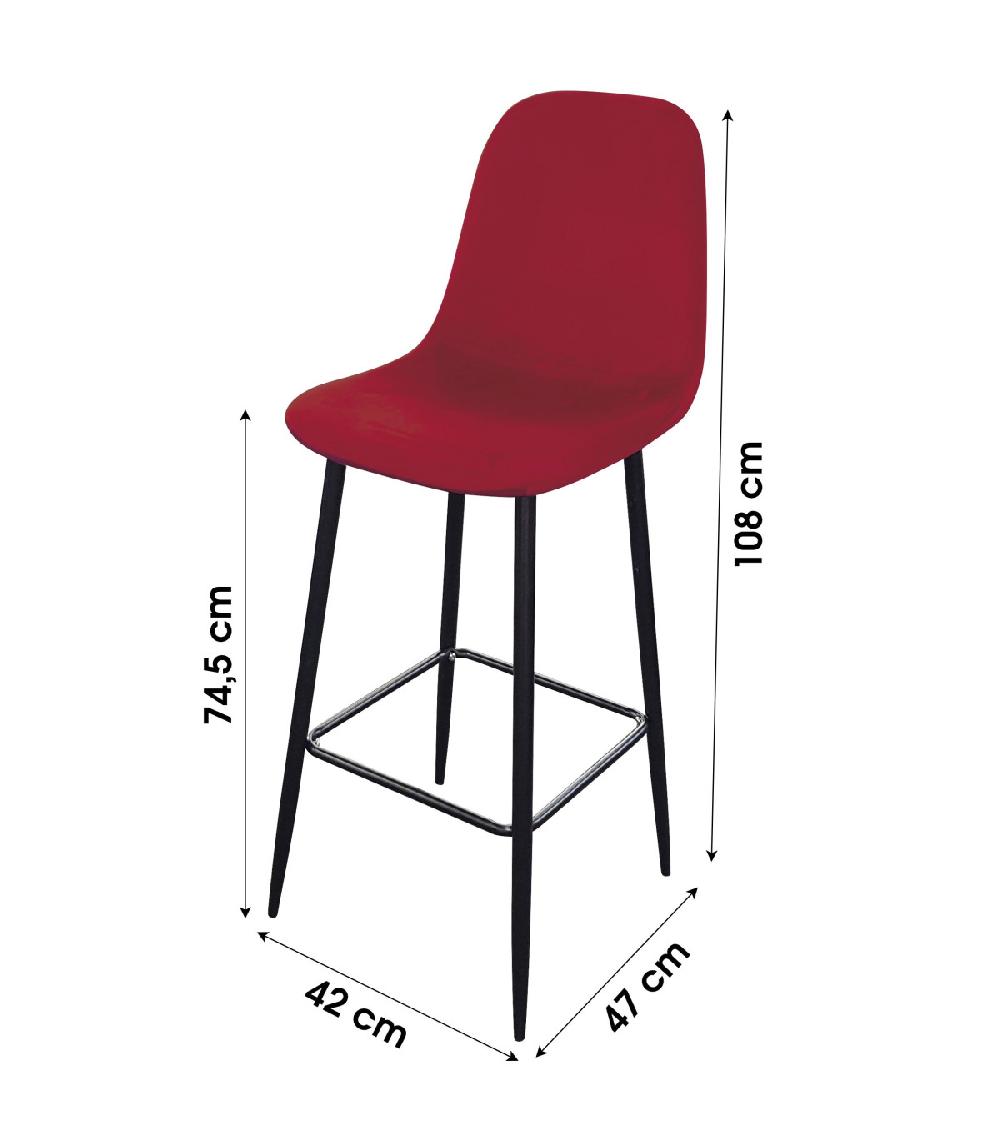 Wadiga Tabouret De Bar Métal Noir Et Assise Velours Rouge Bordeaux