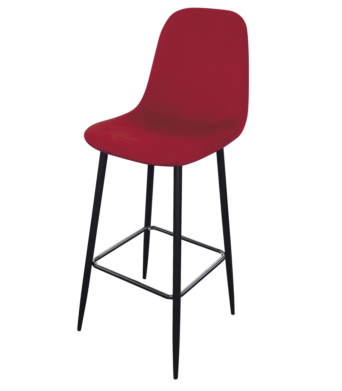 wadiga Tabouret de Bar Métal Noir et Assise Velours Rouge Bordeaux