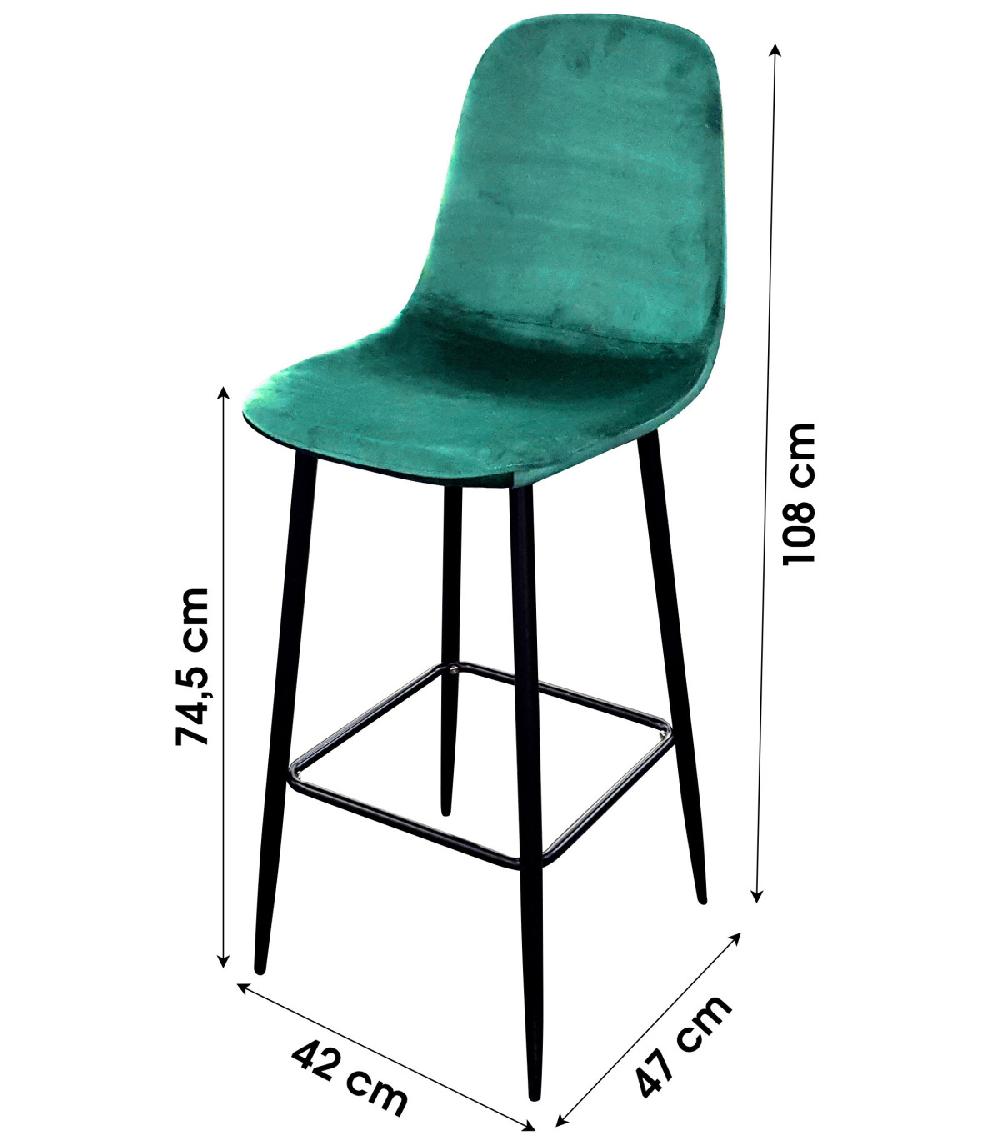 Wadiga Tabouret De Bar Métal Noir Et Assise Velours Vert - 42x47x108cm