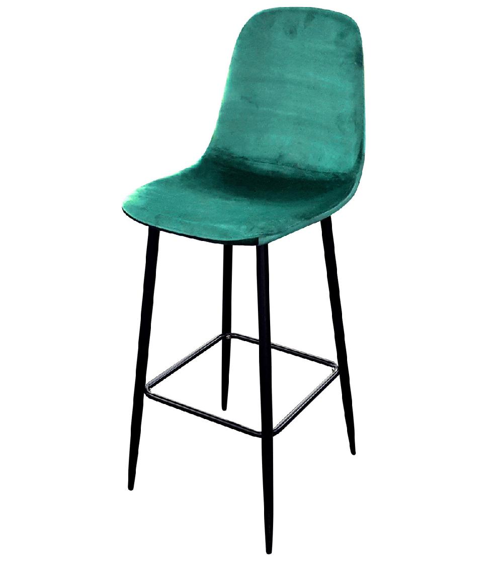 wadiga Tabouret de Bar Métal Noir et Assise Velours Vert - 42x47x108cm
