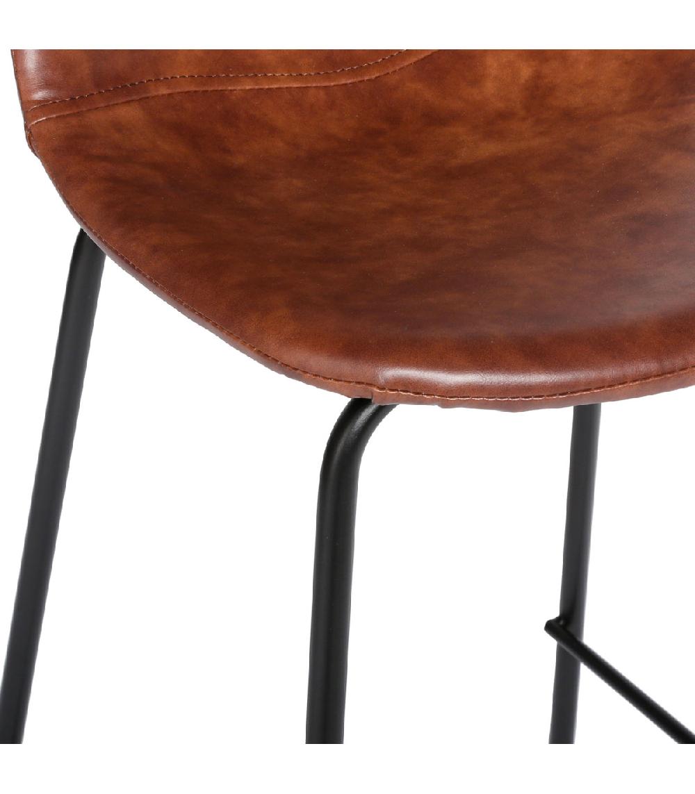 Wadiga Tabouret De Bar Vintage Similicuir Marron Et Métal Noir 43x42x95cm