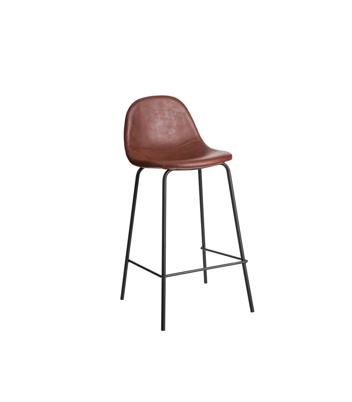 wadiga Tabouret de Bar Vintage Similicuir Marron et Métal Noir