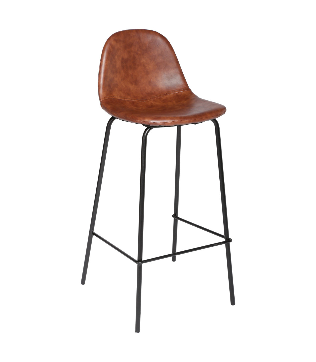 wadiga Tabouret de bar vintage similicuir marron et métal noir 43x42x95cm