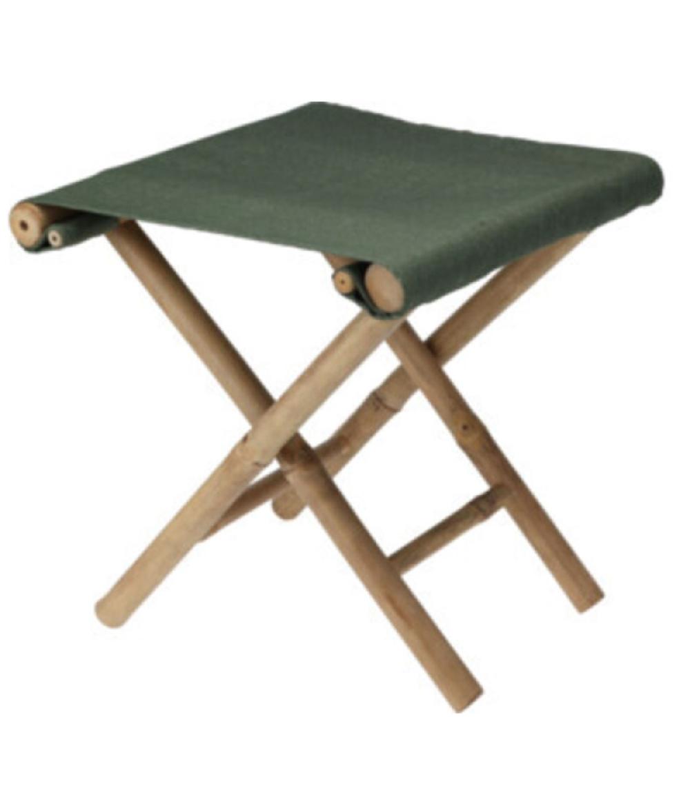 wadiga Tabouret de jardin pliant en bambou et tissu vert