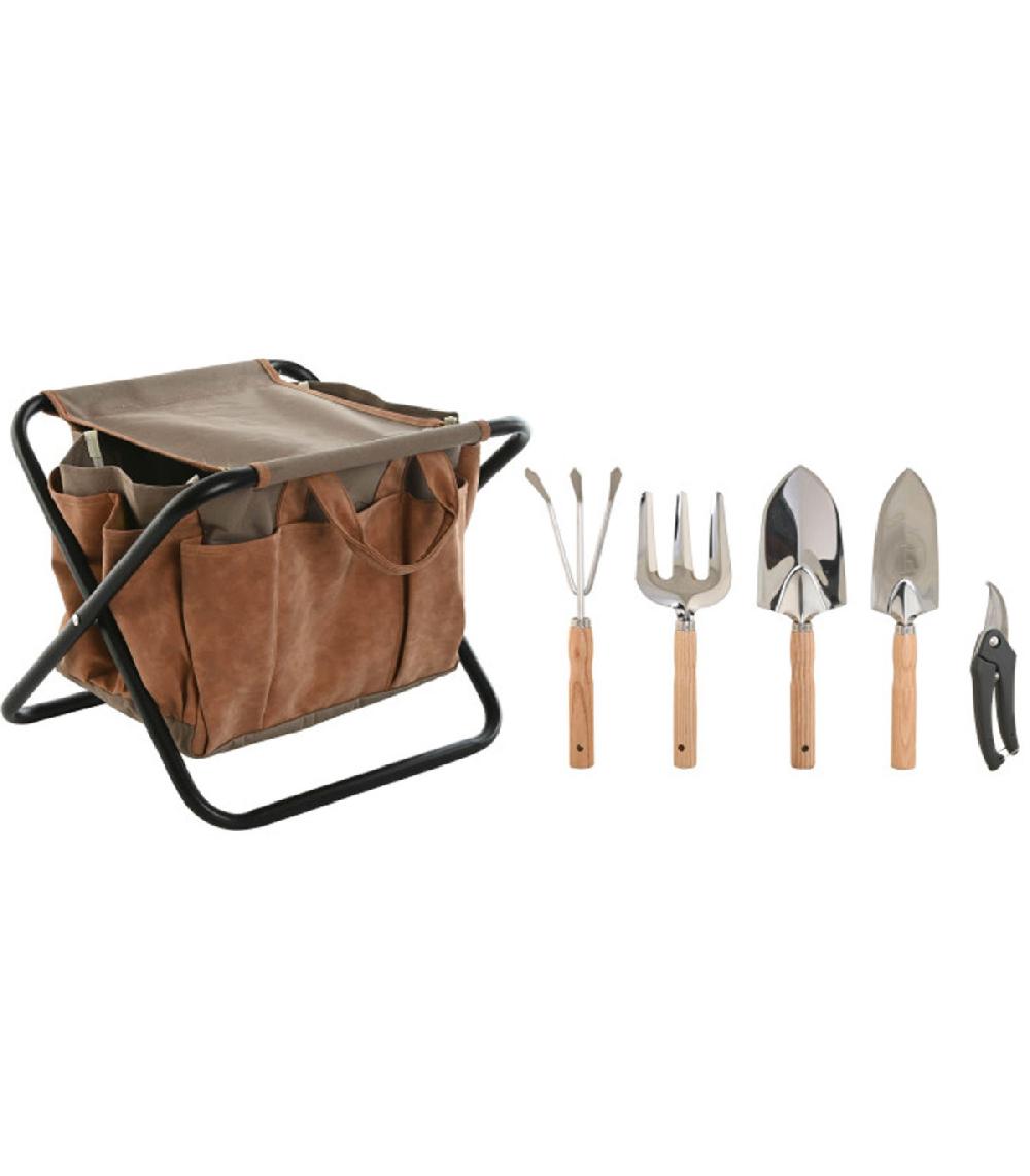 wadiga Tabouret de jardinage avec sacoche et outils