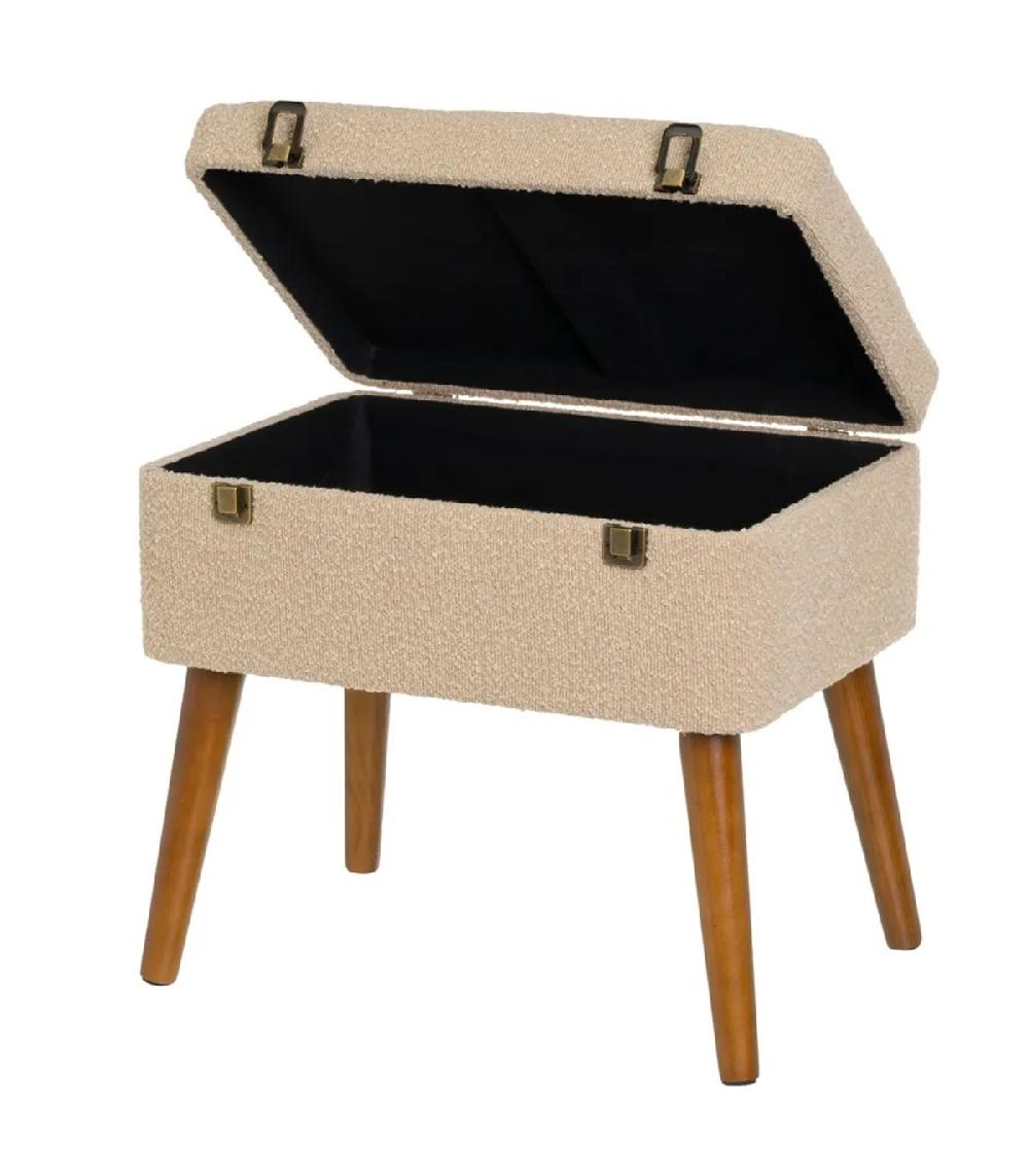 Wadiga Tabouret En Tissu Sherpa Beige Avec Coffre 50x35x46cm