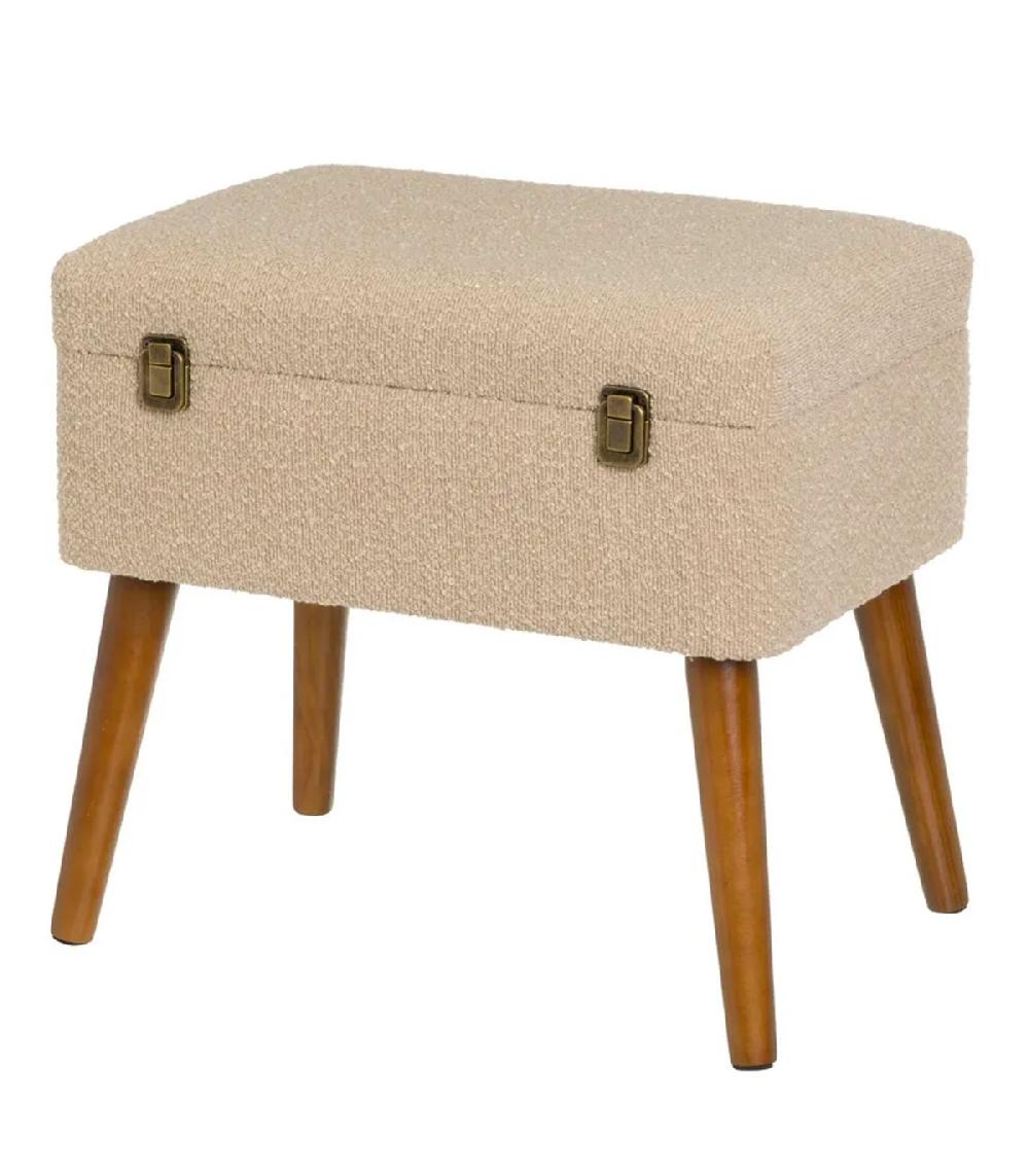 wadiga Tabouret en tissu sherpa beige avec coffre 50x35x46cm