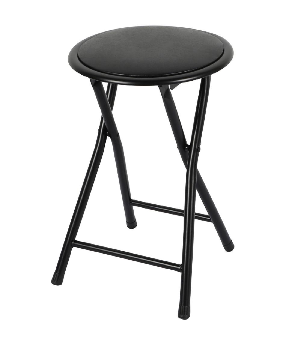 wadiga Tabouret pliable métal et assise PVC noir 30x30x45cm