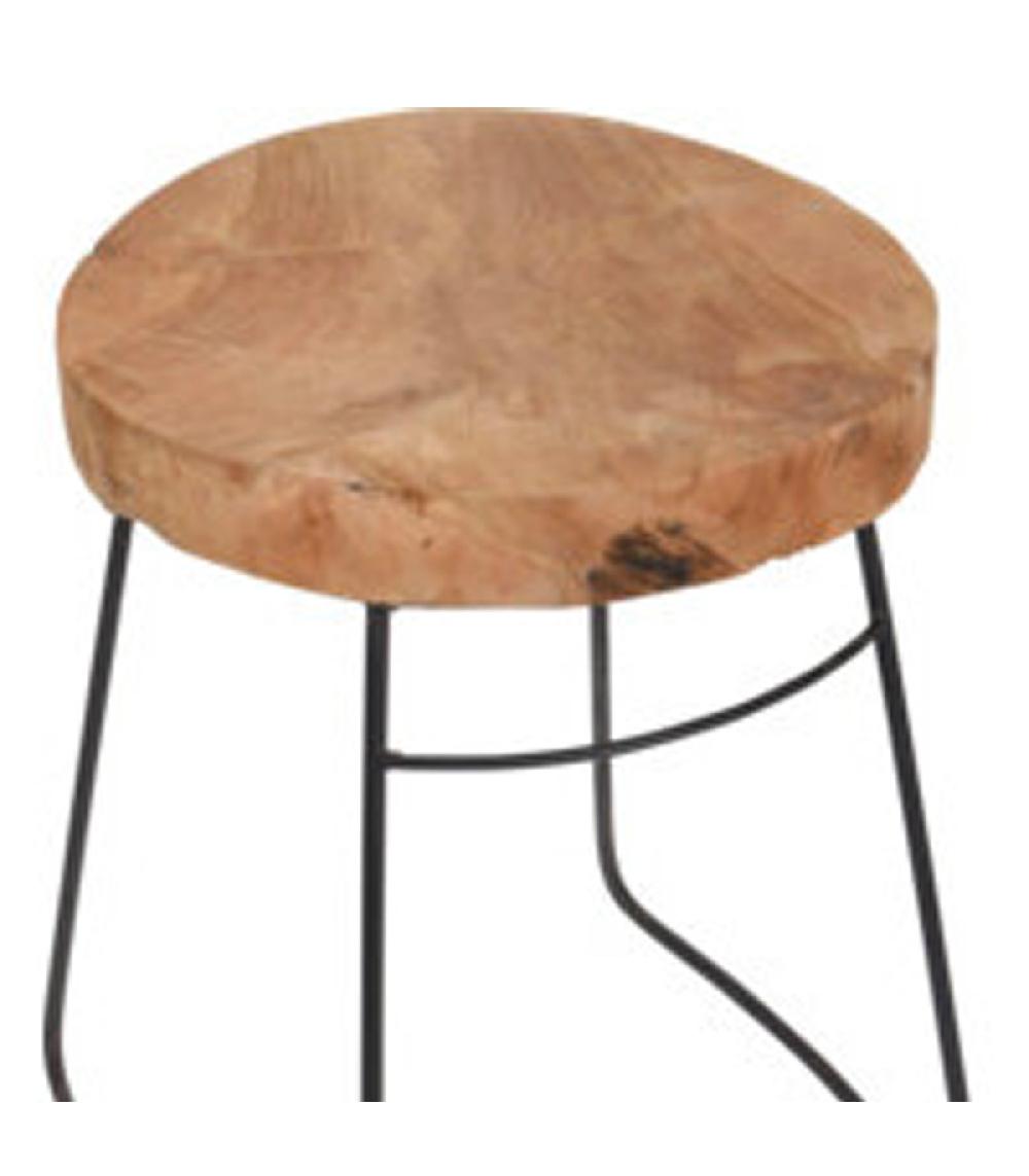 Wadiga Tabouret Rustique En Métal Noir Et Teck 30x30x42cm