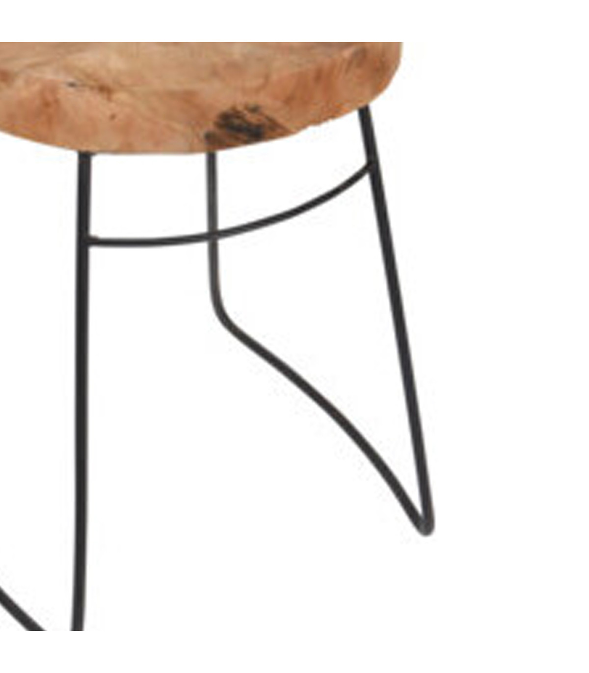 Wadiga Tabouret Rustique En Métal Noir Et Teck 30x30x42cm