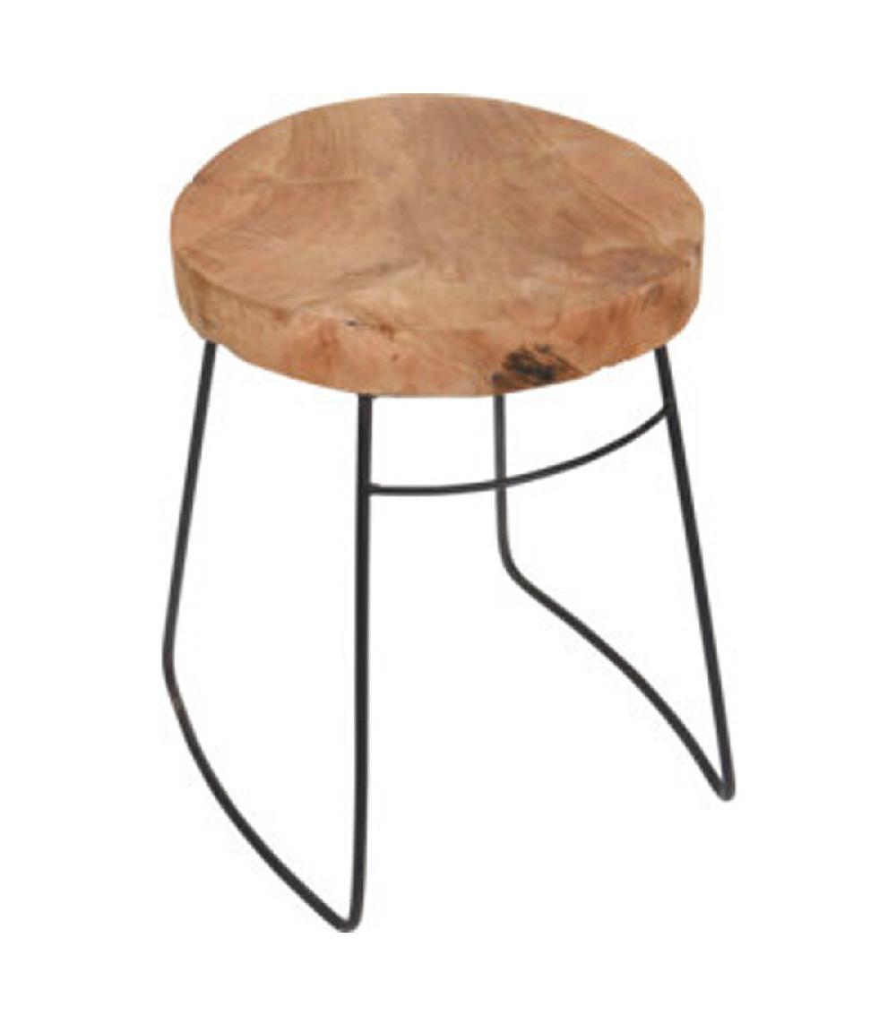 wadiga Tabouret rustique en métal noir et teck 30x30x42cm