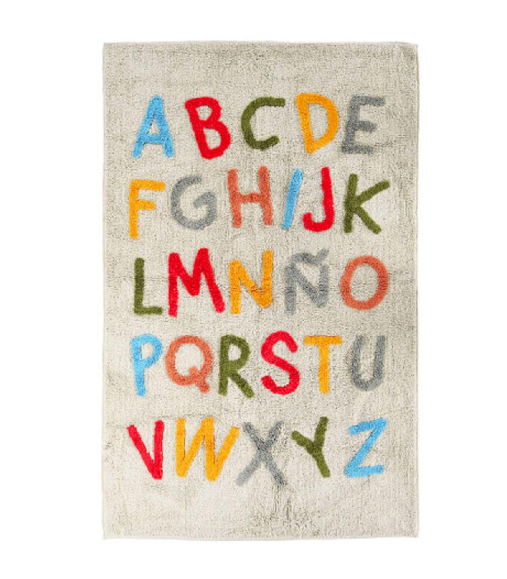 wadiga Tapis chambre enfant alphabet multicolore en coton 100x150x1.5cm