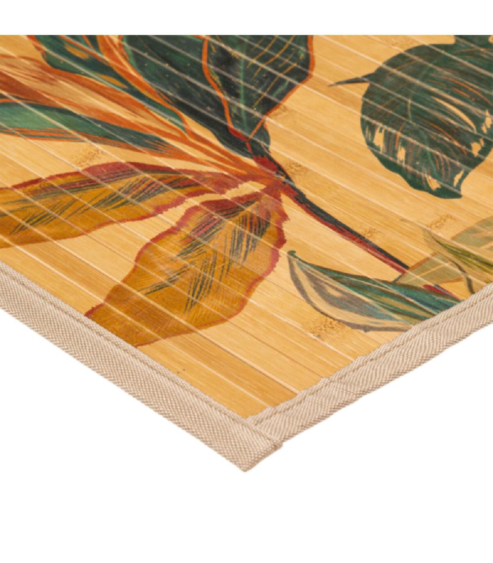 Wadiga Tapis De Bain Lattes Bambou Feuillage Exotique - 50x80cm