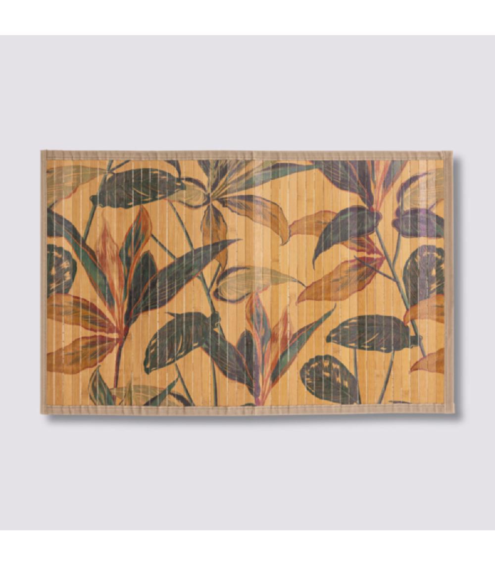 Wadiga Tapis De Bain Lattes Bambou Feuillage Exotique - 50x80cm