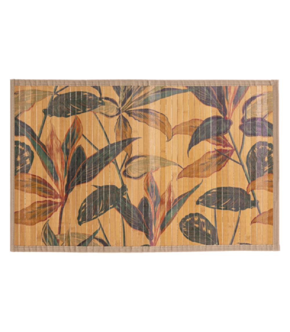 wadiga Tapis de bain lattes bambou feuillage exotique - 50x80cm