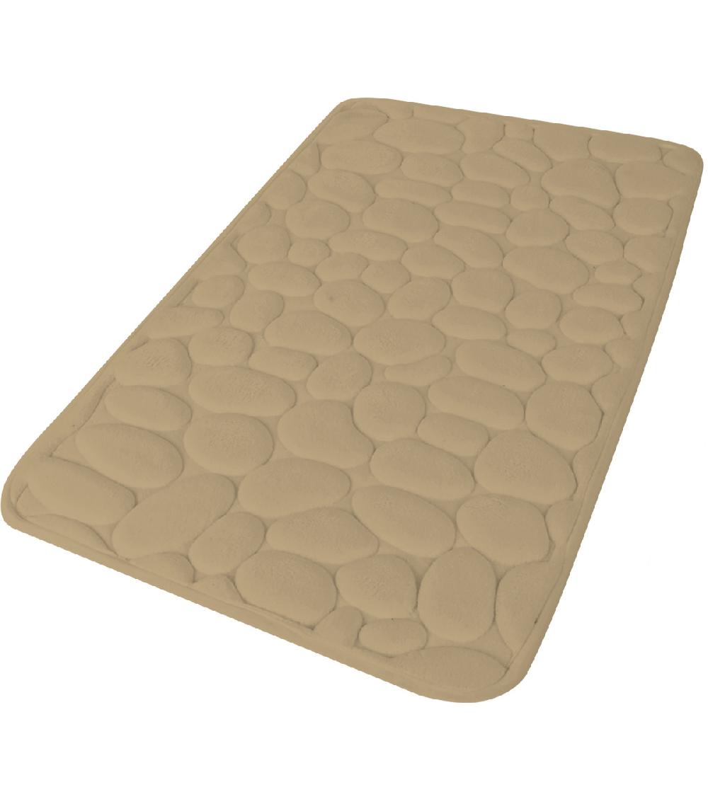 Wadiga Tapis De Bain Mémoire De Forme Motifs Galets Beige Sable 50x80cm