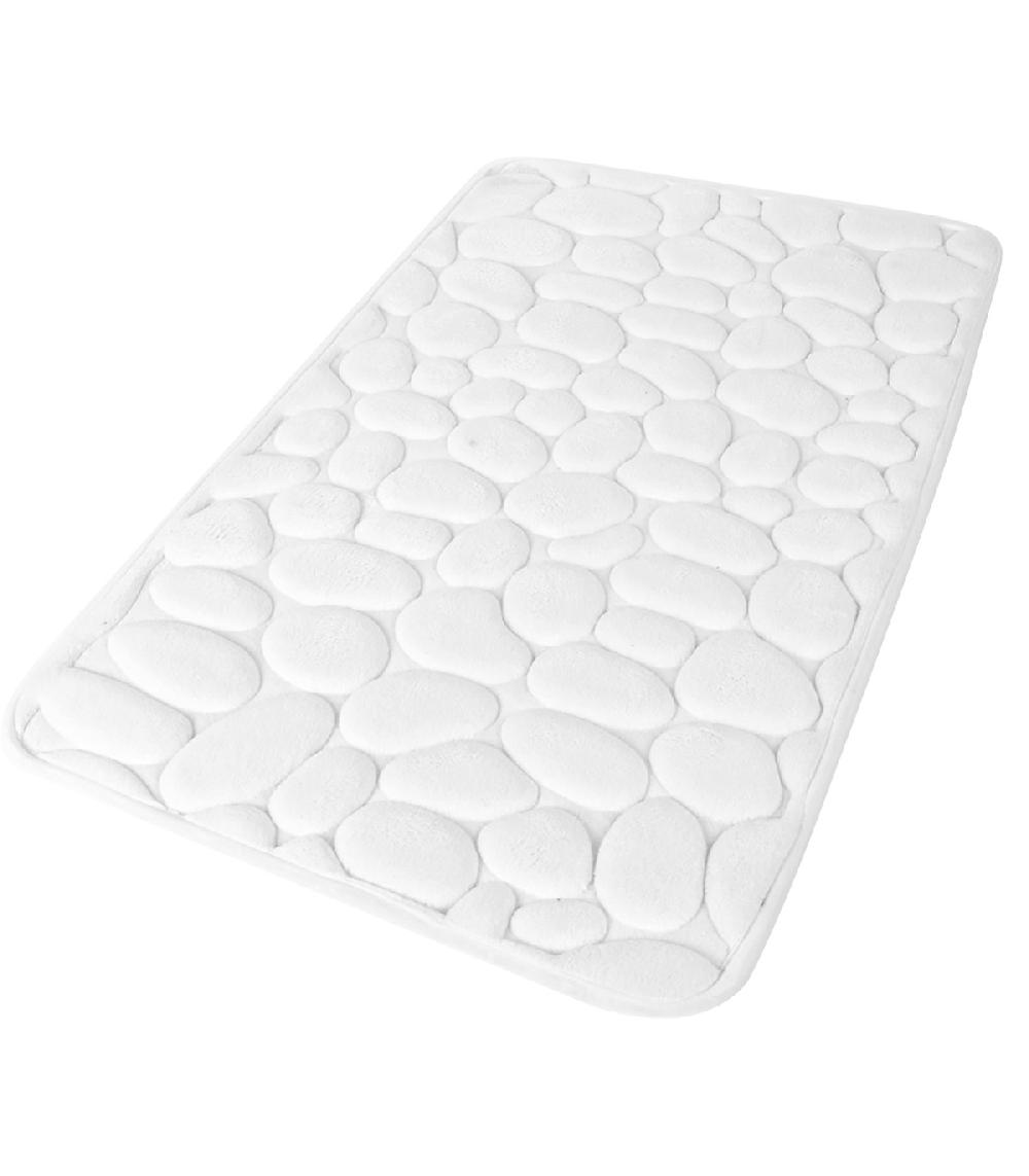 Wadiga Tapis De Bain Mémoire De Forme Motifs Galets Blanc 50x80cm