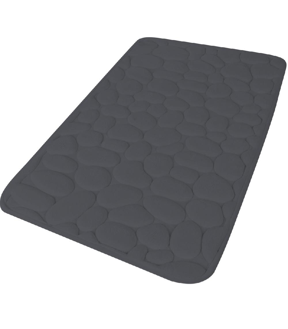Wadiga Tapis De Bain Mémoire De Forme Motifs Galets Gris Foncé 50x80cm