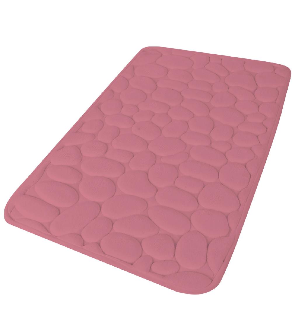 Wadiga Tapis De Bain Mémoire De Forme Motifs Galets Rose 50x80cm