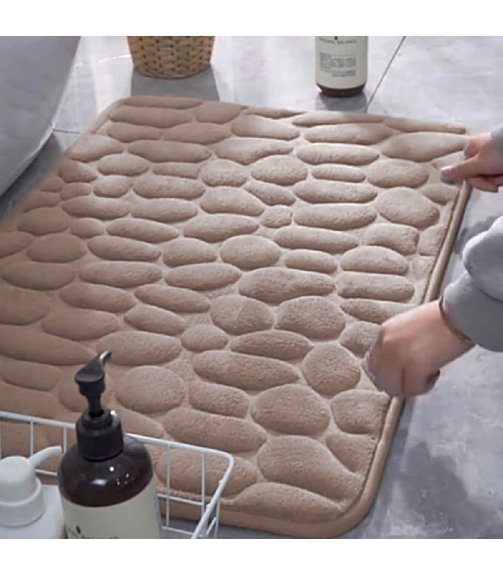 Wadiga Tapis De Bain Mémoire De Forme Motifs Galets Taupe 60x40cm