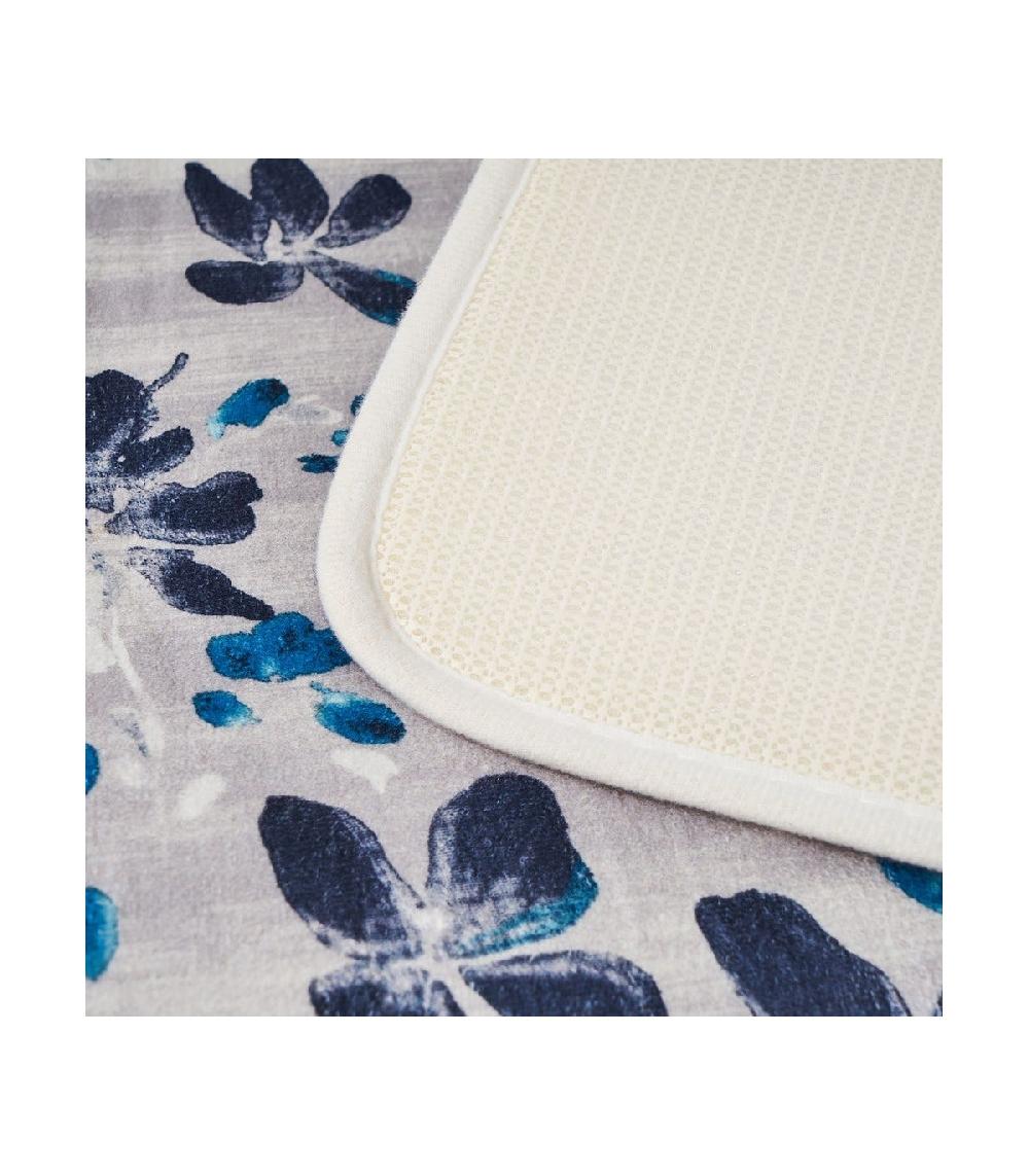 Wadiga Tapis De Bain Microfibre Blanc Et Bleu Floral - 45x70cm