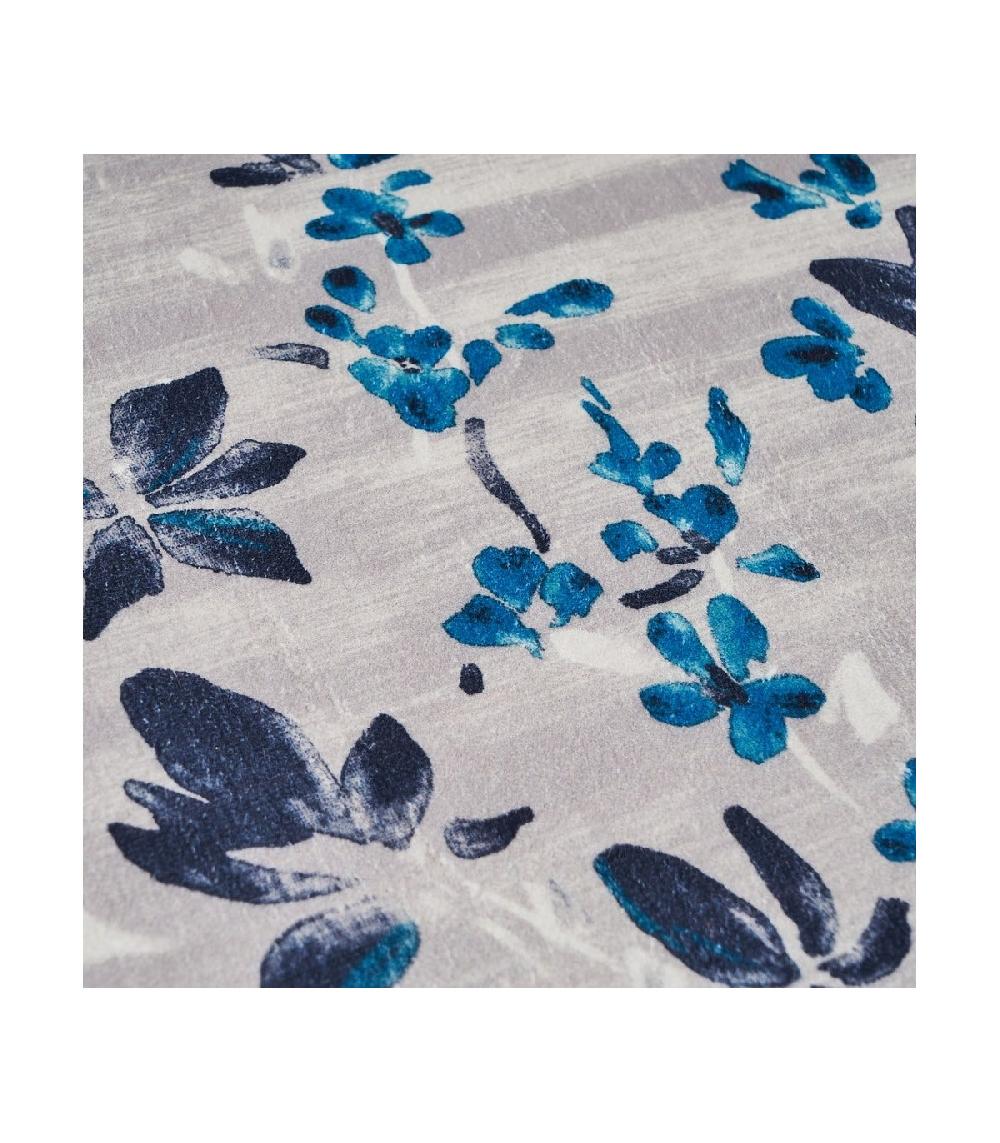 Wadiga Tapis De Bain Microfibre Blanc Et Bleu Floral - 45x70cm
