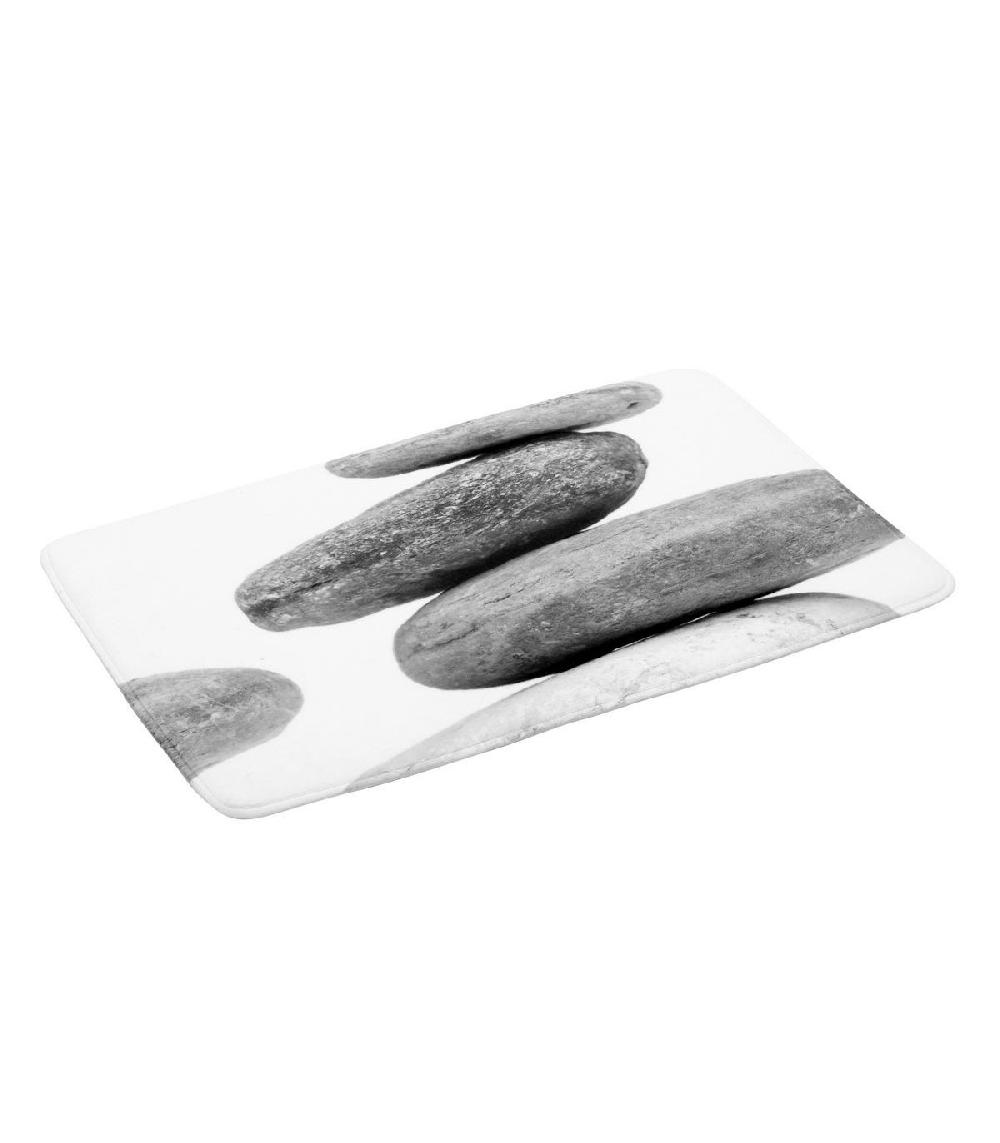 wadiga Tapis de bain microfibre blanc et gris galets - 45x70cm