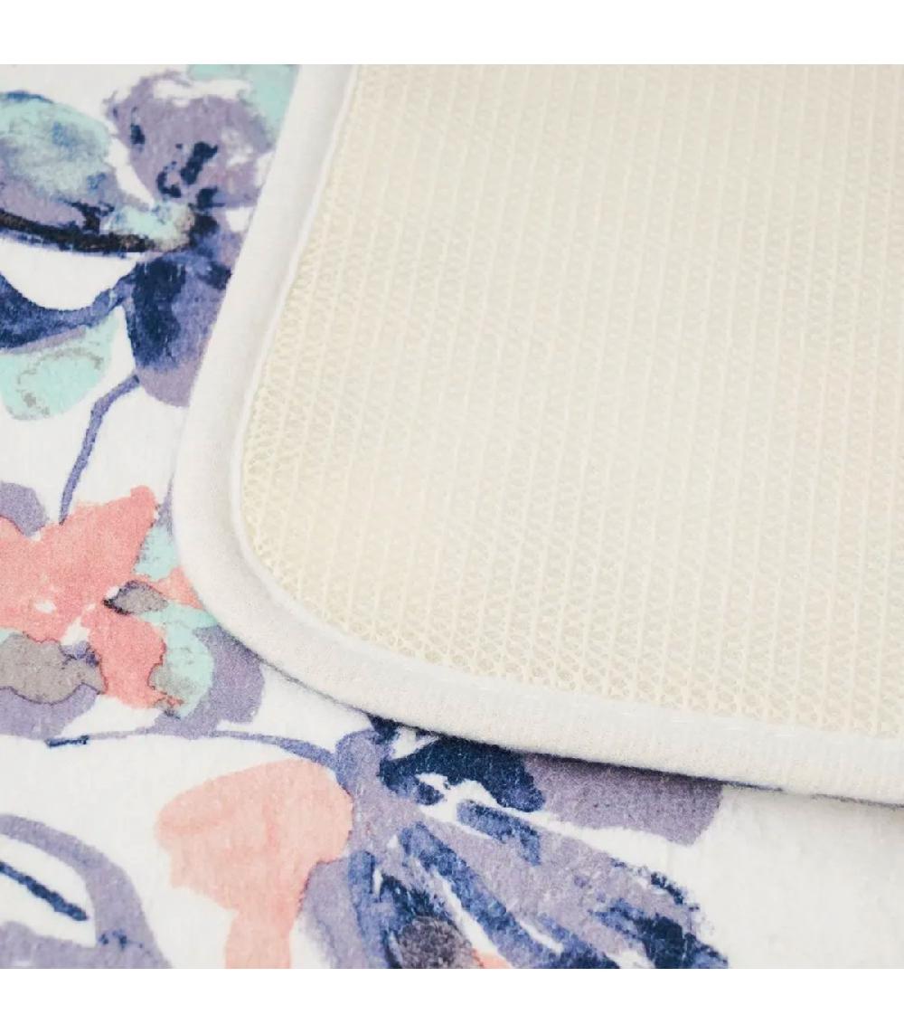 Wadiga Tapis De Bain Microfibre Blanc Rose Et Bleu Floral 45x70cm