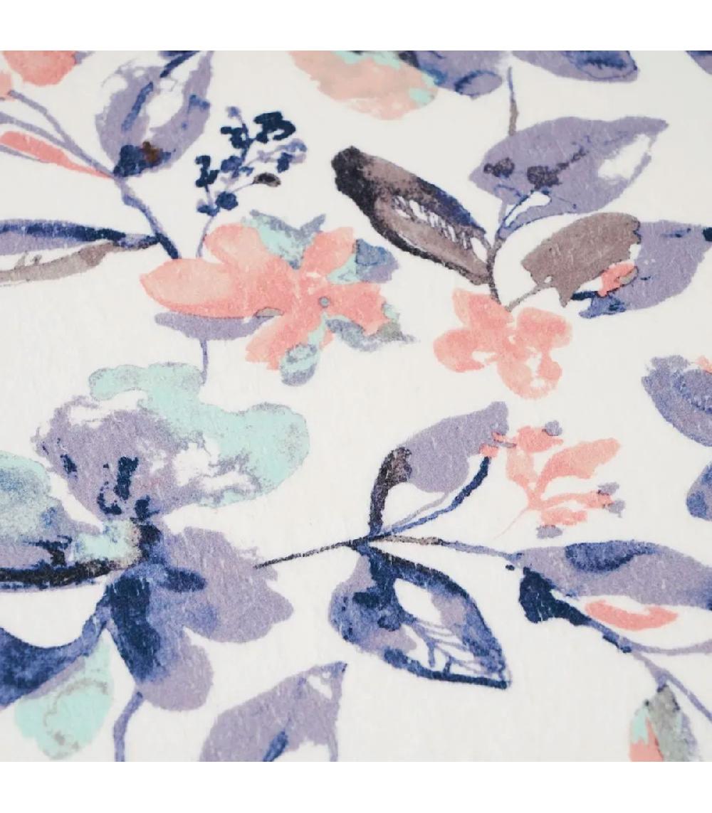 Wadiga Tapis De Bain Microfibre Blanc Rose Et Bleu Floral 45x70cm