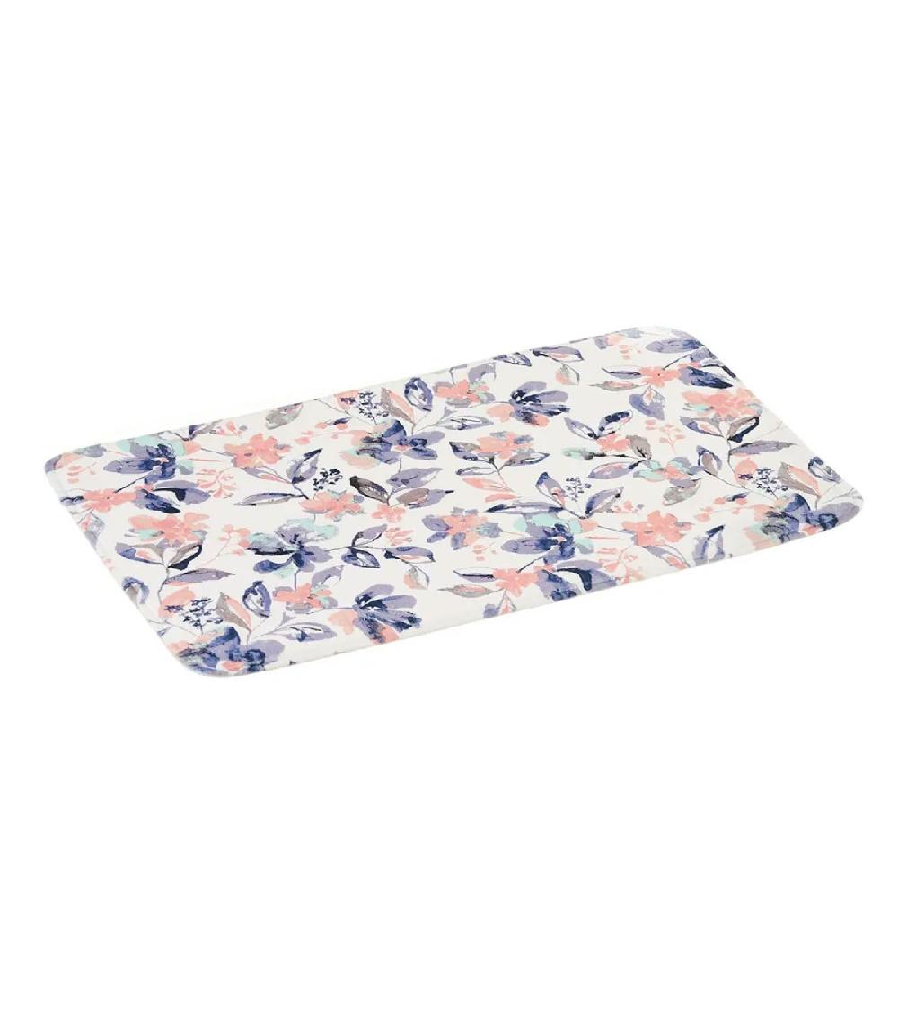 wadiga Tapis de bain microfibre blanc rose et bleu floral 45x70cm