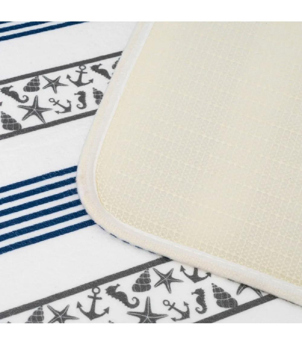 Wadiga Tapis De Bain Microfibre Bleu Et Blanc Coquillages 45x70cm