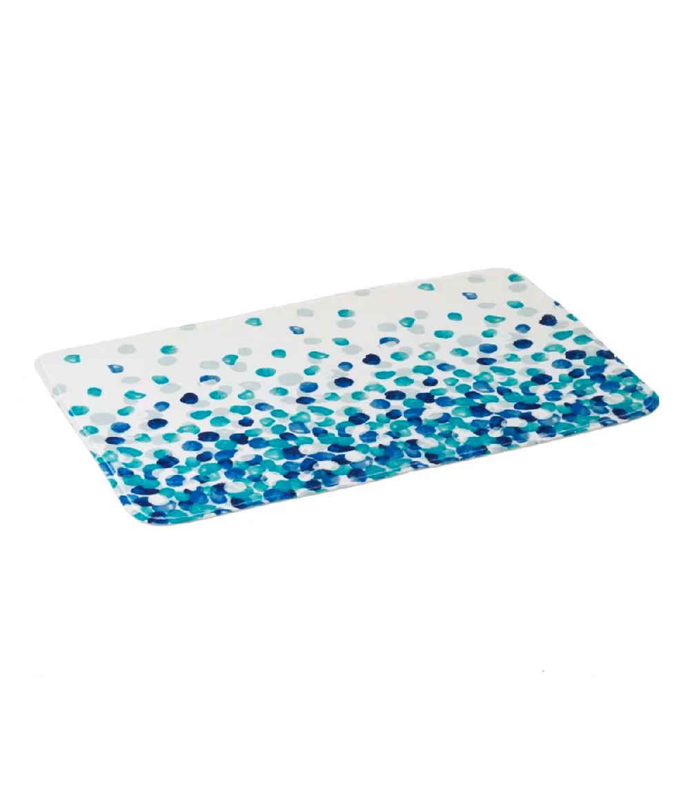 wadiga Tapis de bain microfibre bleu et blanc pétales 45x70cm
