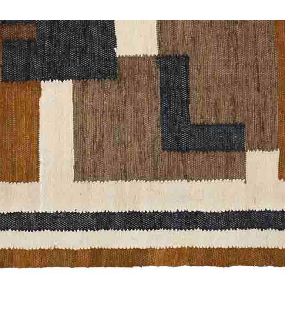 Wadiga Tapis En Coton Tressé Design Beige Marron Et Noir 140x200cm