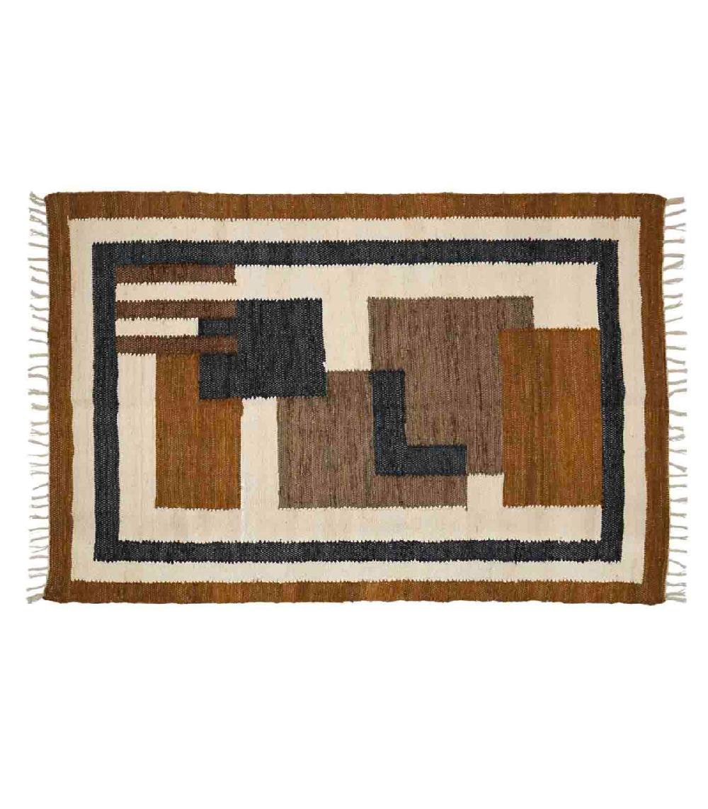 wadiga Tapis en coton tressé design beige marron et noir 140x200cm