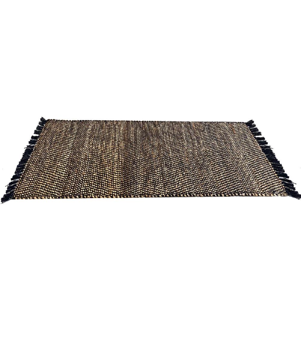 Wadiga Tapis Rectangulaire Tressé En Jute Et Coton Noir 70x140cm