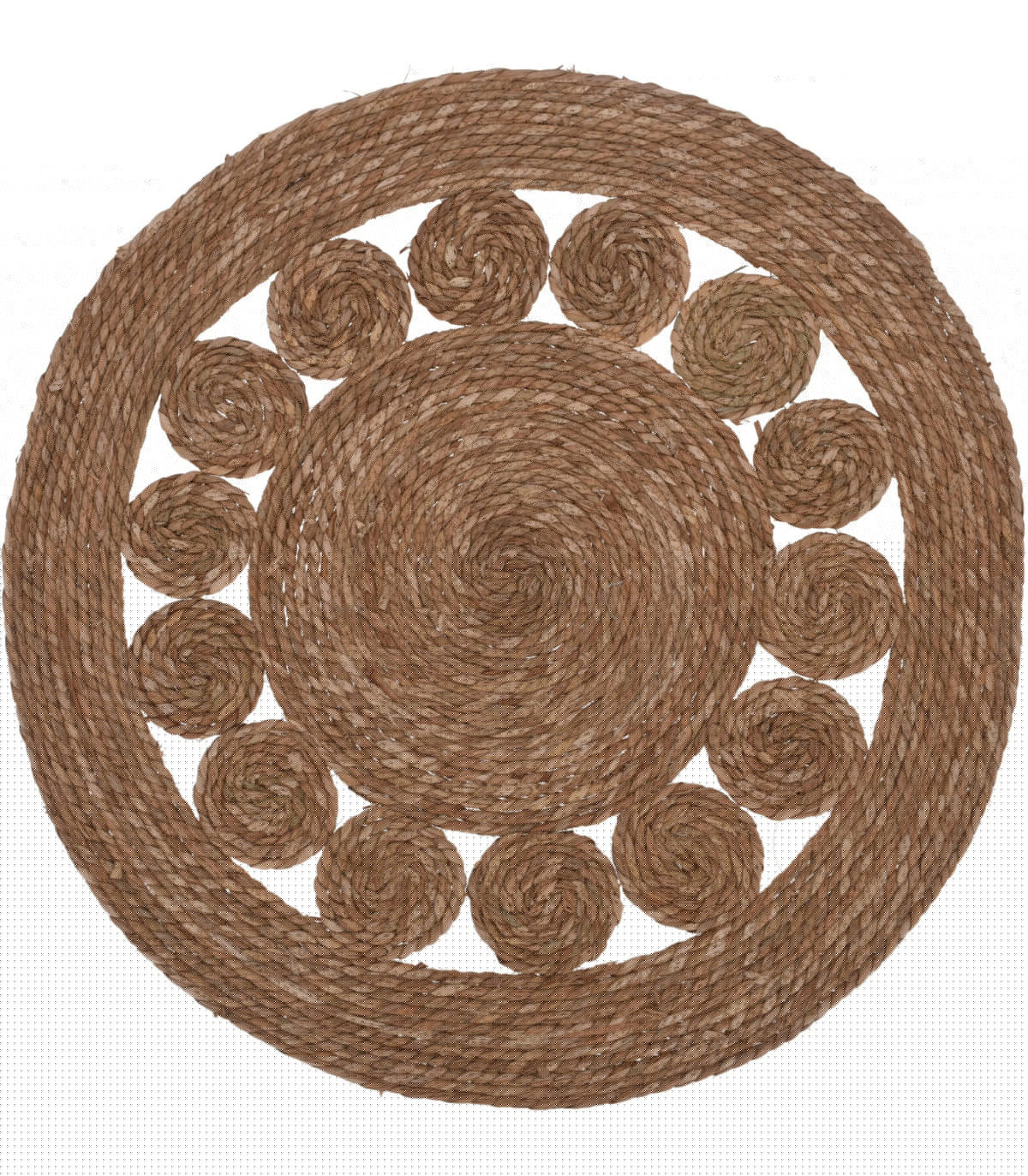 wadiga Tapis Rond Tressé en Jute Motifs Cercles - d80cm