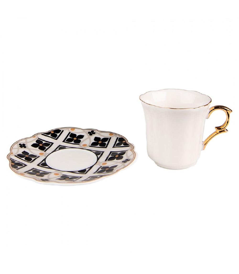 Wadiga Tasse à Café Avec Dessous De Tasse En Porcelaine Blanc Noir Doré 95ml