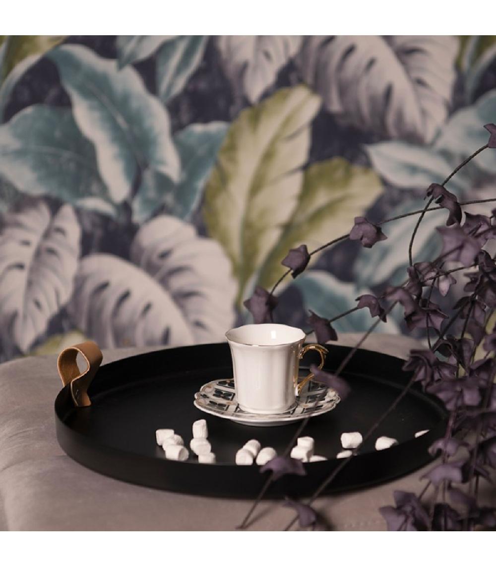 Wadiga Tasse à Café Avec Dessous De Tasse En Porcelaine Blanc Noir Doré 95ml