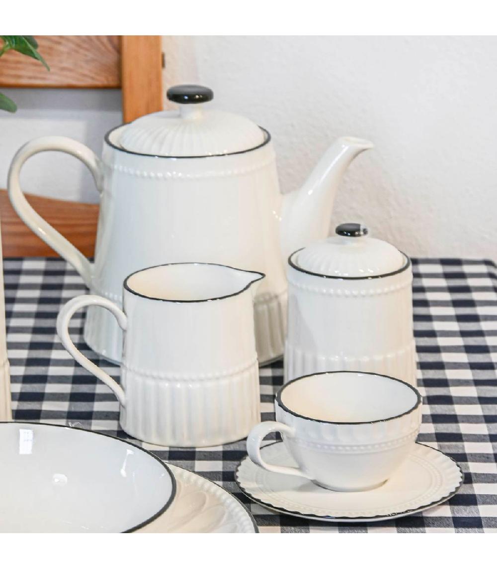 Wadiga Tasse à Café Avec Dessous De Tasse En Porcelaine Blanche Et Noir 125ml
