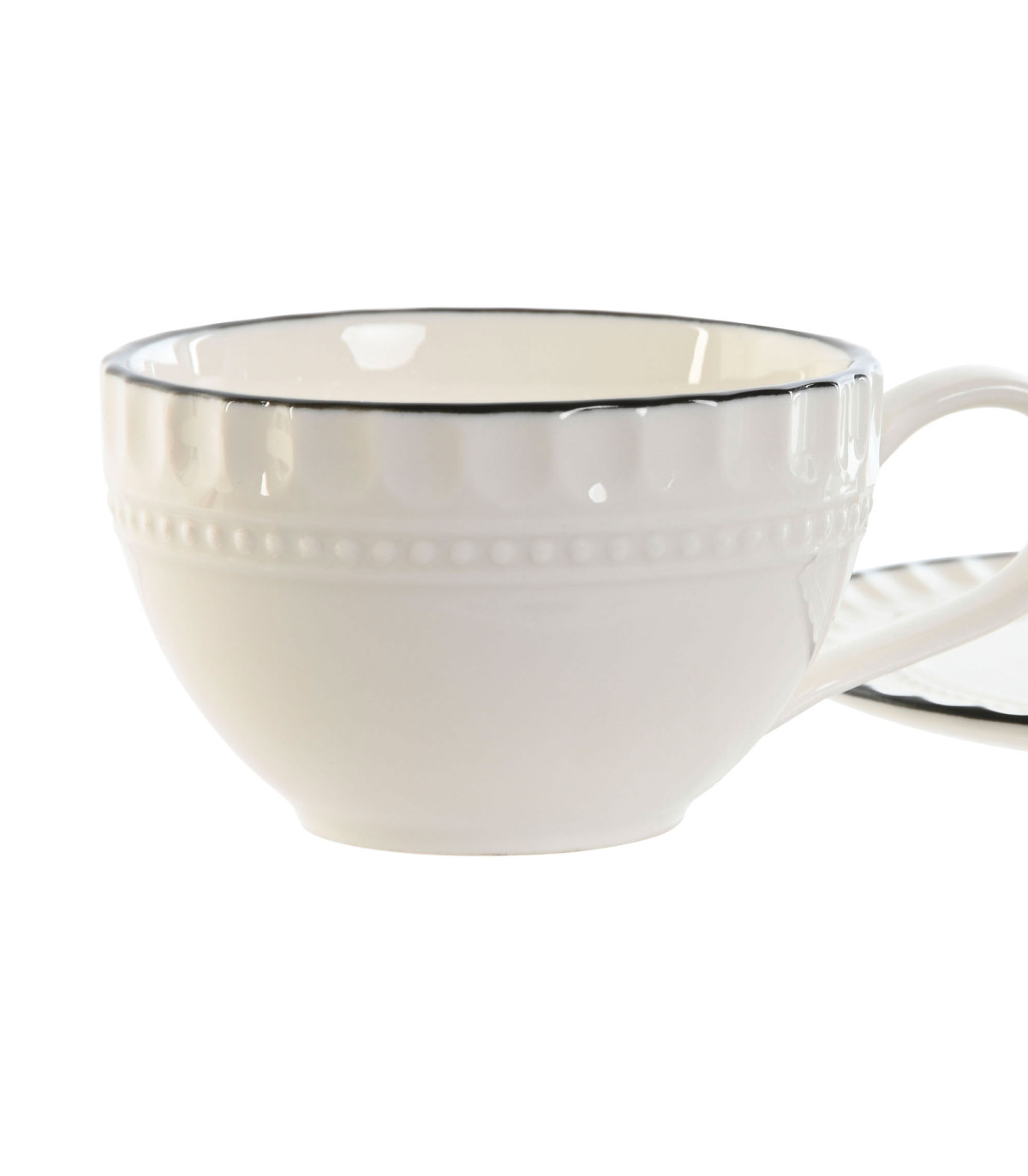 Wadiga Tasse à Café Avec Dessous De Tasse En Porcelaine Blanche Et Noir 125ml