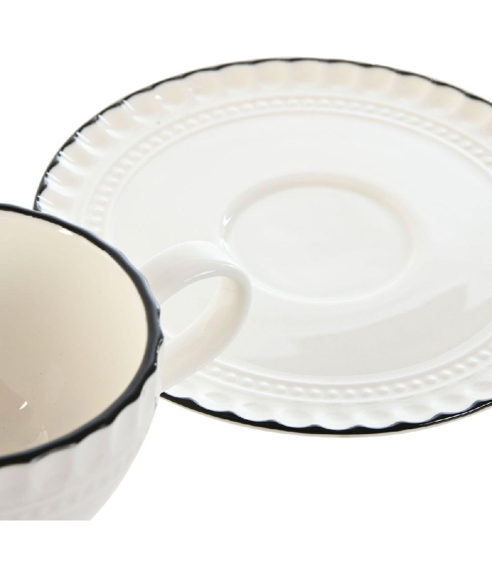 Wadiga Tasse à Café Avec Dessous De Tasse En Porcelaine Blanche Et Noir 125ml
